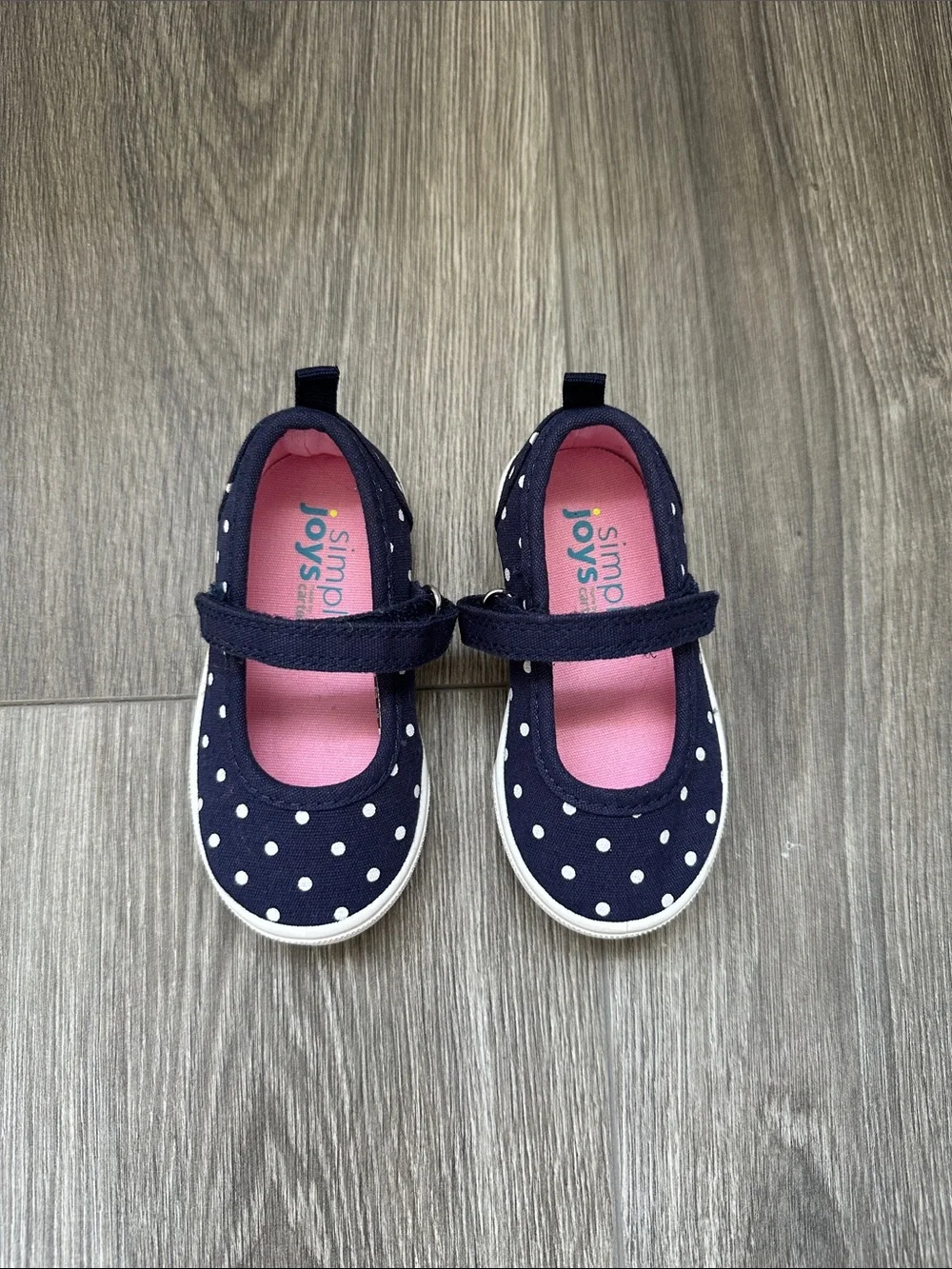 Toddler Navy Polka Dot Mary Jane Sneakers with Pink Insole